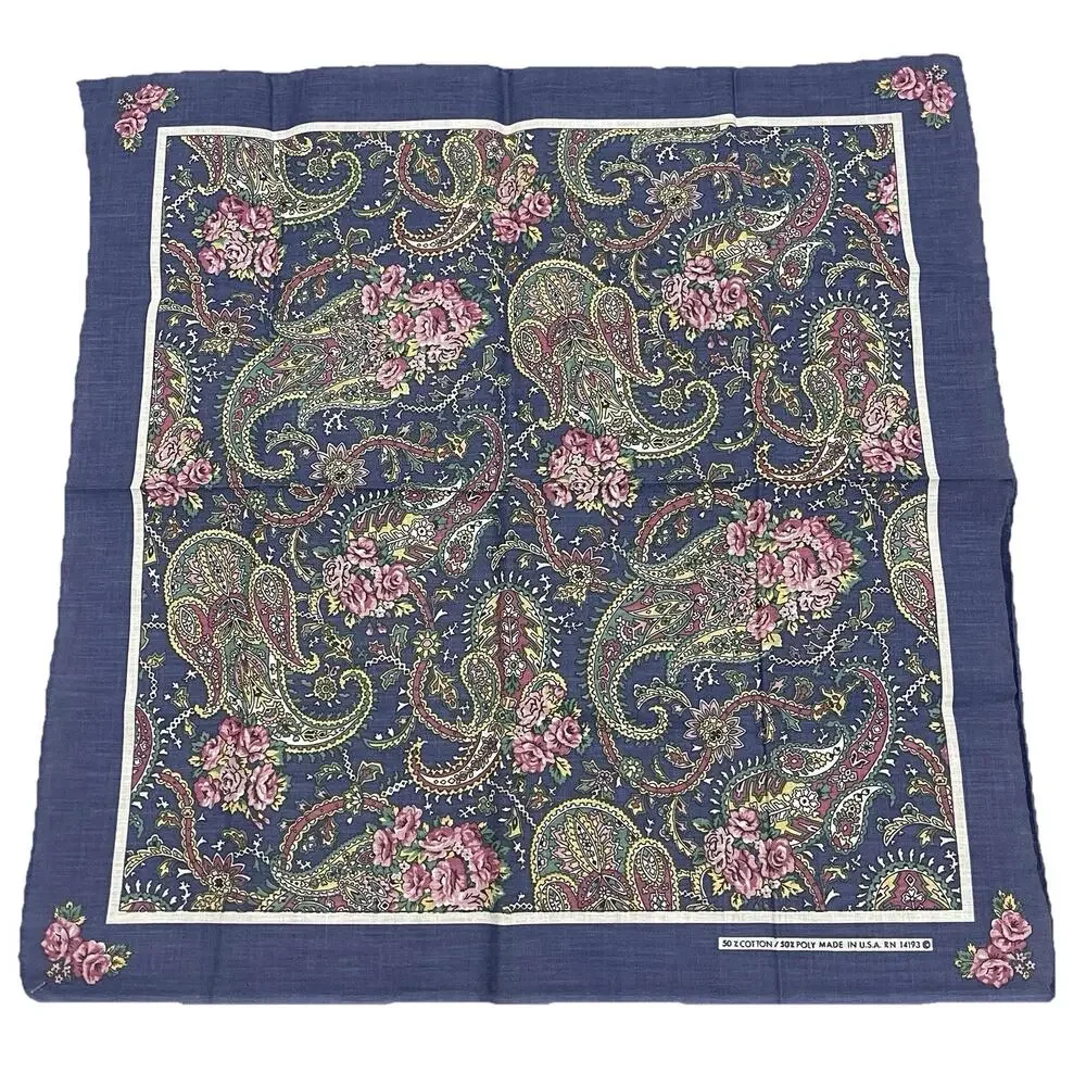 Vintage‎ Wamcraft Bandana RN 14193 Faded Blue Paisley Cottagecore Coquette 21x21